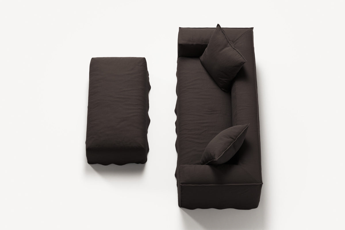 NOMAD - 2 Seater with Pouf - Pure Linen Truffle Brown