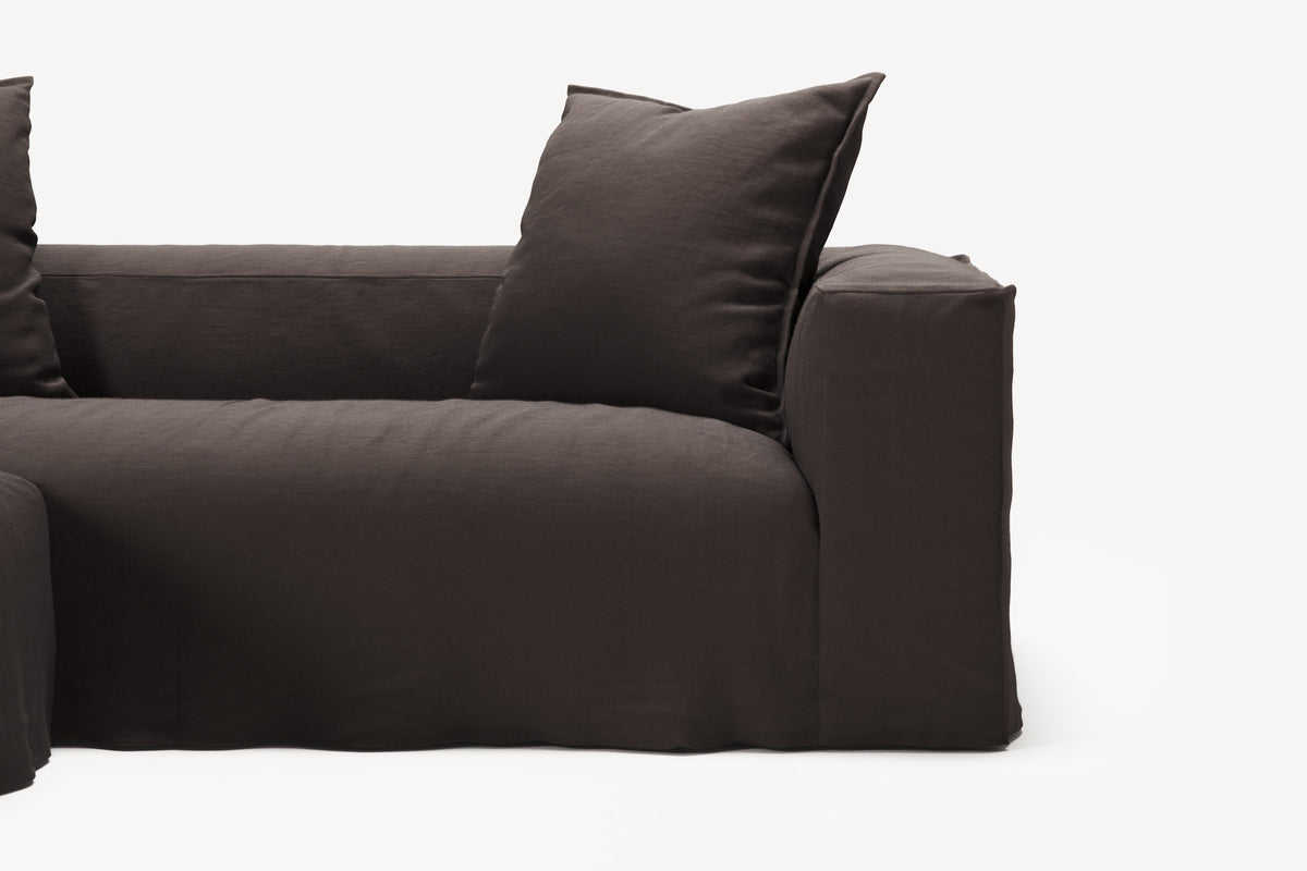 NOMAD - 2 Seater with Pouf - Pure Linen Truffle Brown