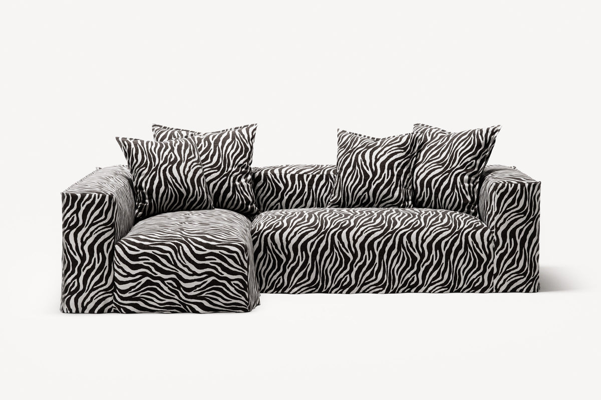 NOMAD - 3 Seater with Chaise Lounge - Left - Chenille Jacquard Zebra Black White