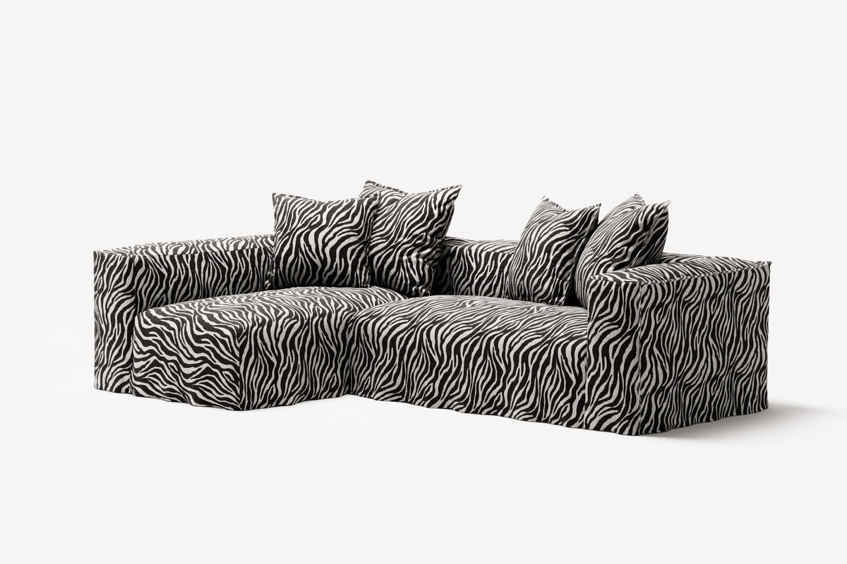 NOMAD - 3 Seater with Chaise Lounge - Left - Chenille Jacquard Zebra Black White