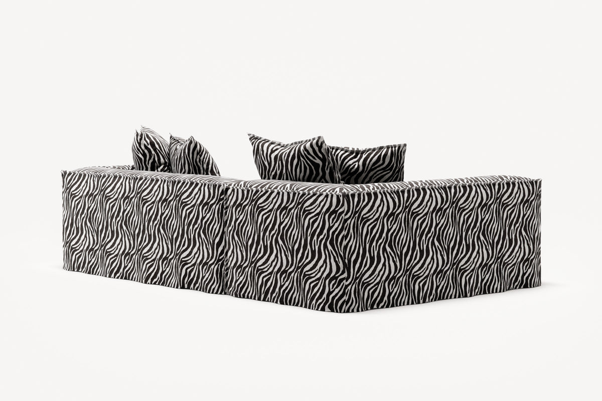 NOMAD - 3 Seater with Chaise Lounge - Left - Chenille Jacquard Zebra Black White