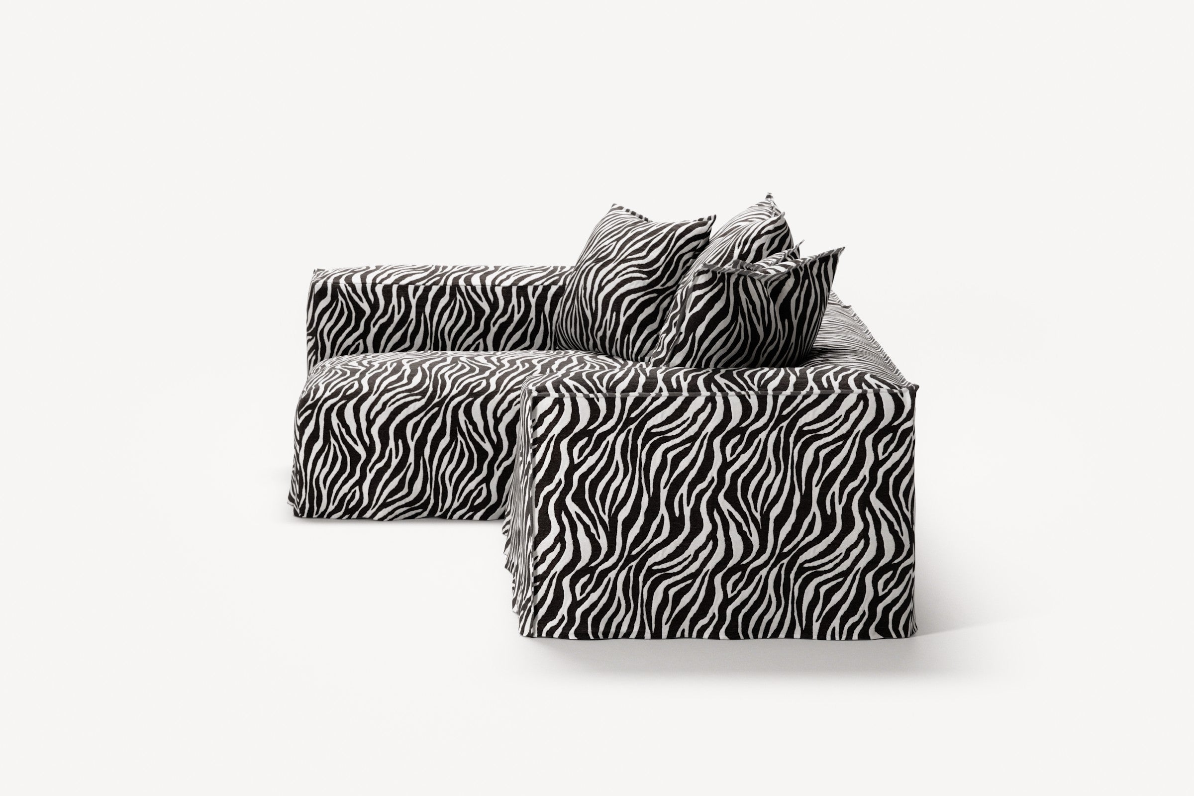 NOMAD - 3 Seater with Chaise Lounge - Left - Chenille Jacquard Zebra Black White