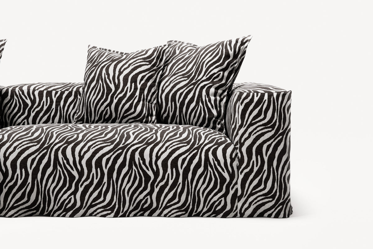 NOMAD - 3 Seater with Chaise Lounge - Left - Chenille Jacquard Zebra Black White