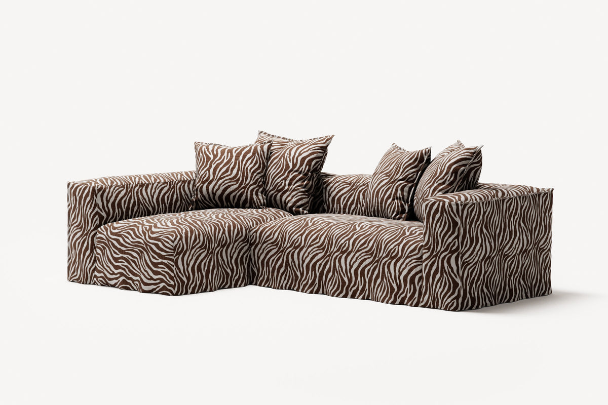 NOMAD - 3 Seater with Chaise Lounge - Left - Chenille Jacquard Zebra Brown White