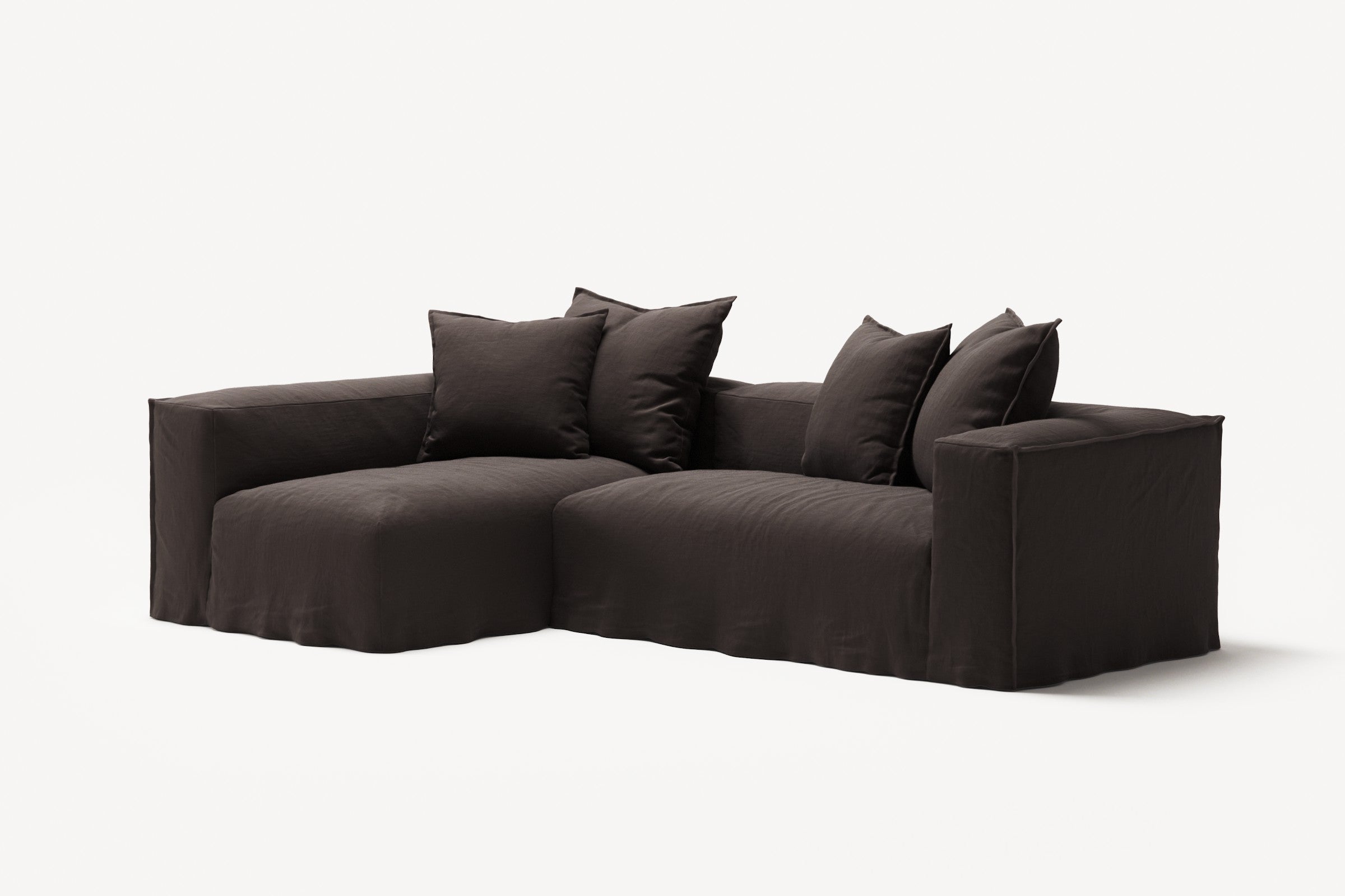 NOMAD - 3 Seater with Chaise Lounge - Left - Pure Linen Truffle Brown