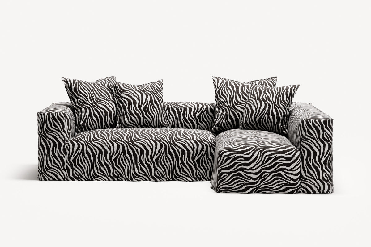 NOMAD - 3 Seater with Chaise Lounge - Right - Chenille Jacquard Zebra Black White
