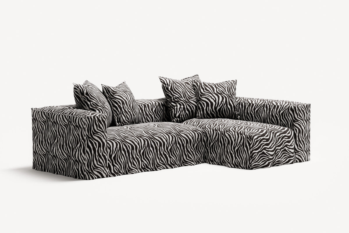 NOMAD - 3 Seater with Chaise Lounge - Right - Chenille Jacquard Zebra Black White