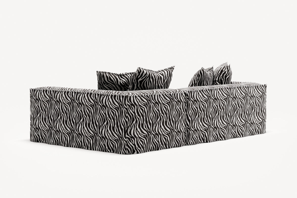 NOMAD - 3 Seater with Chaise Lounge - Right - Chenille Jacquard Zebra Black White
