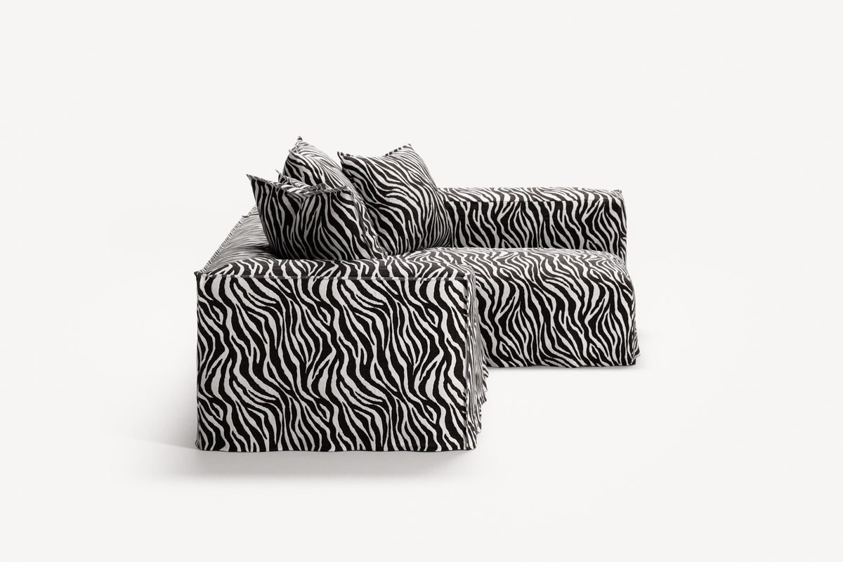 NOMAD - 3 Seater with Chaise Lounge - Right - Chenille Jacquard Zebra Black White