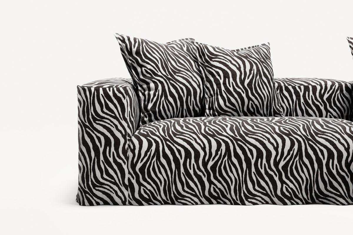 NOMAD - 3 Seater with Chaise Lounge - Right - Chenille Jacquard Zebra Black White