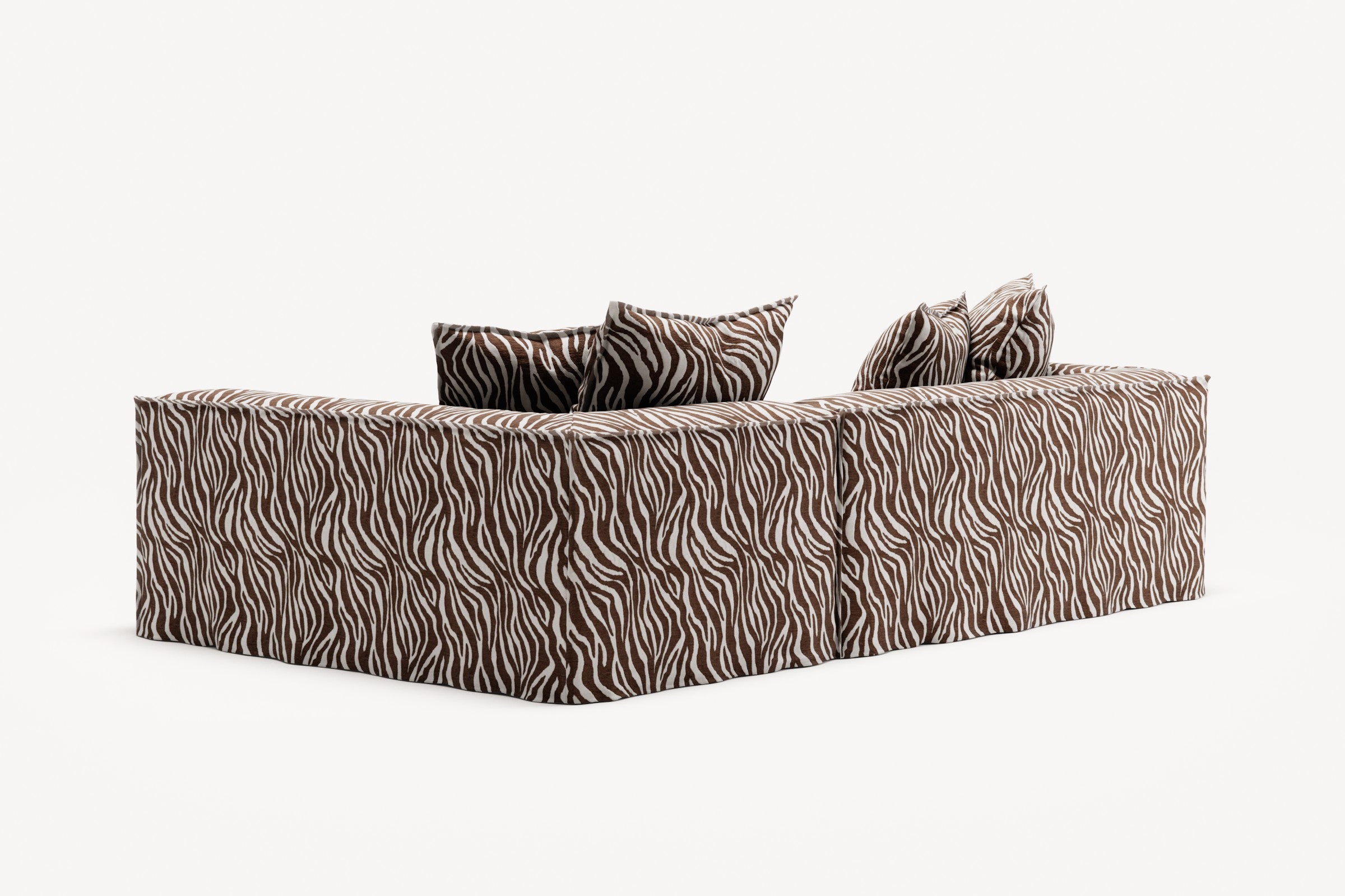 NOMAD - 3 Seater with Chaise Lounge - Right - Chenille Jacquard Zebra Brown White