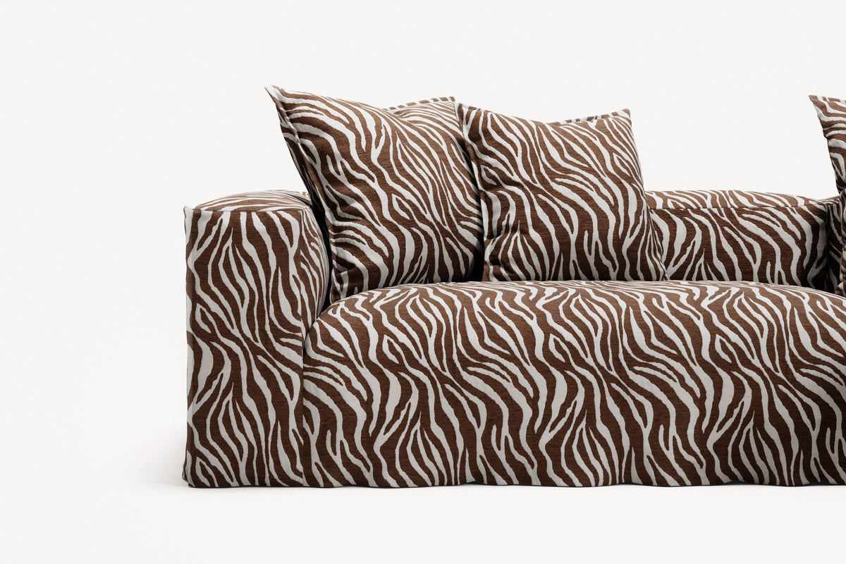 NOMAD - 3 Seater with Chaise Lounge - Right - Chenille Jacquard Zebra Brown White