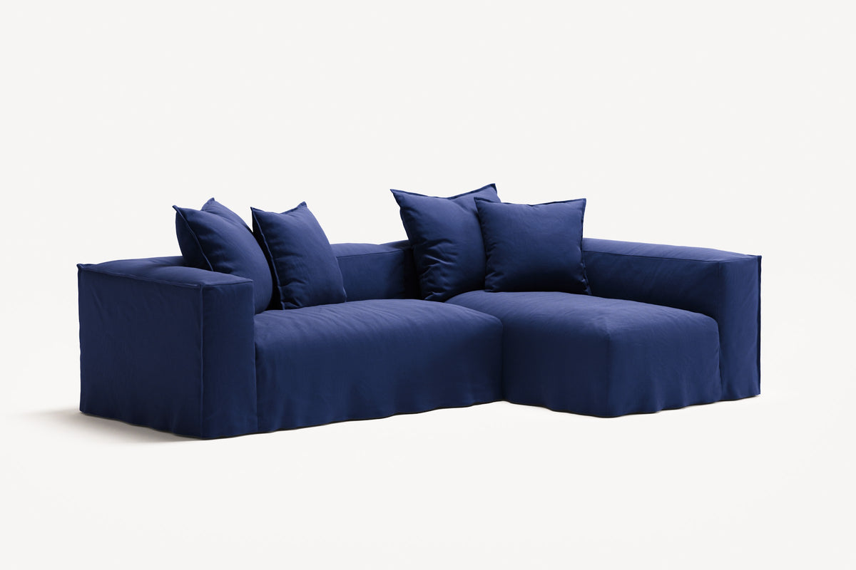 NOMAD - 3 Seater with Chaise Lounge - Right - Brushed Cotton Dark Blue