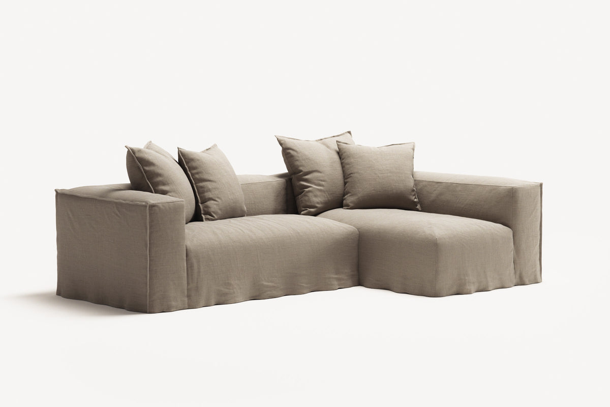 NOMAD - 3 Seater with Chaise Lounge - Right - Pure Linen Sandy Beige