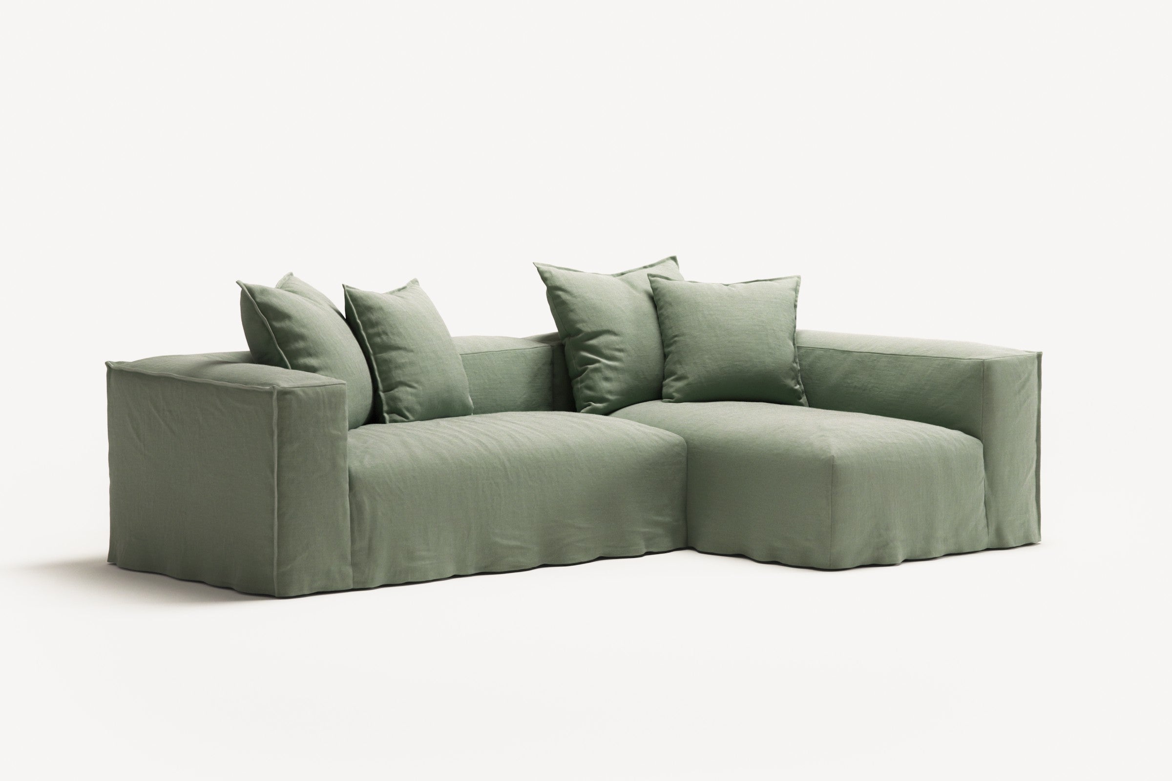 NOMAD - 3 Seater with Chaise Lounge - Right - Pure Linen Vivid Green