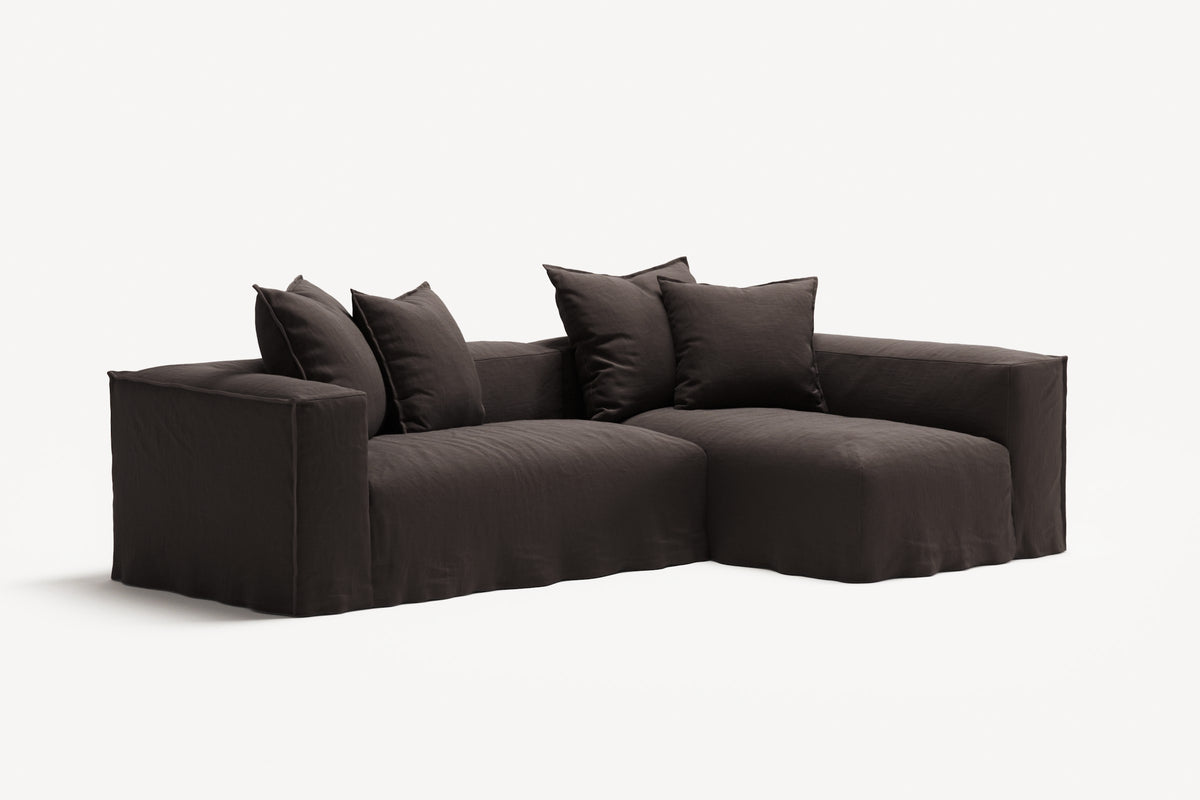 NOMAD - 3 Seater with Chaise Lounge - Right - Pure Linen Truffle Brown