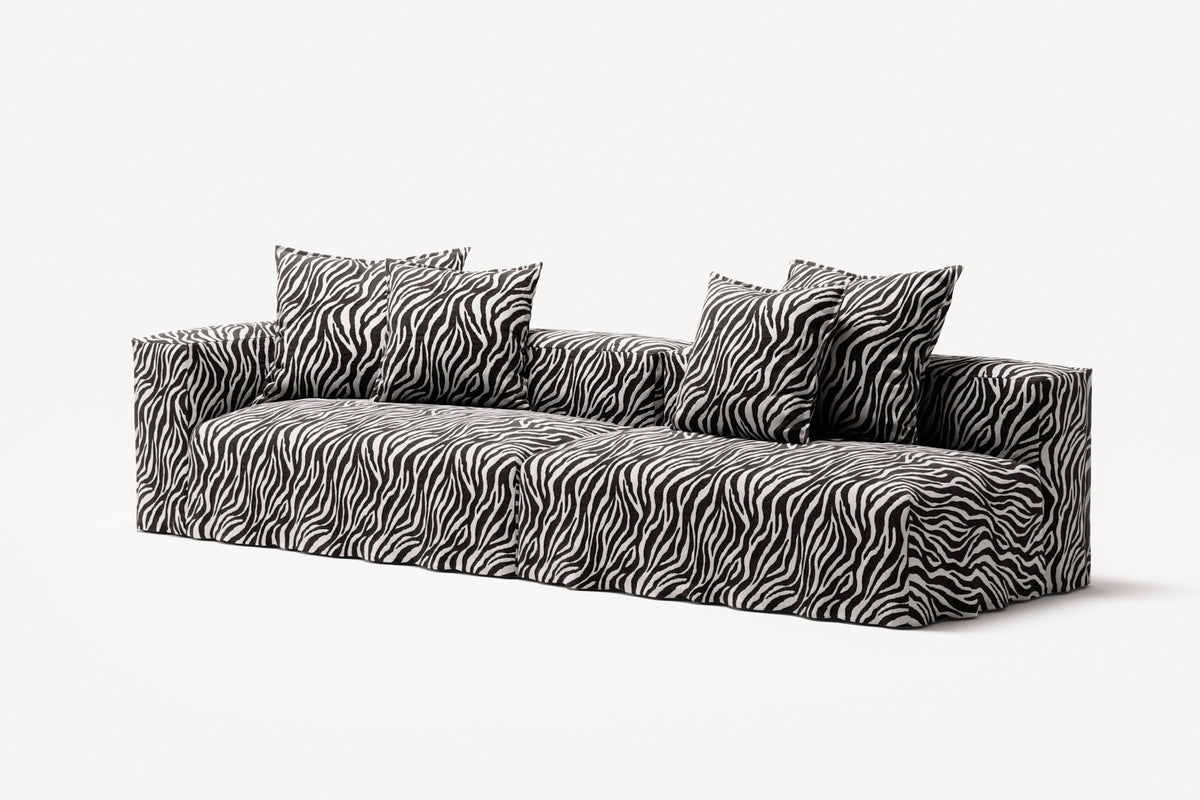 NOMAD - 3 Seat with open end - Right - Chenille Jacquard Zebra Black White