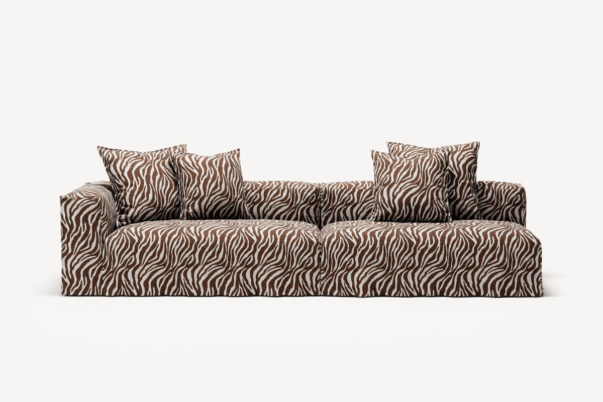 NOMAD - 3 Seat with open end - Right - Chenille Jacquard Zebra Brown White