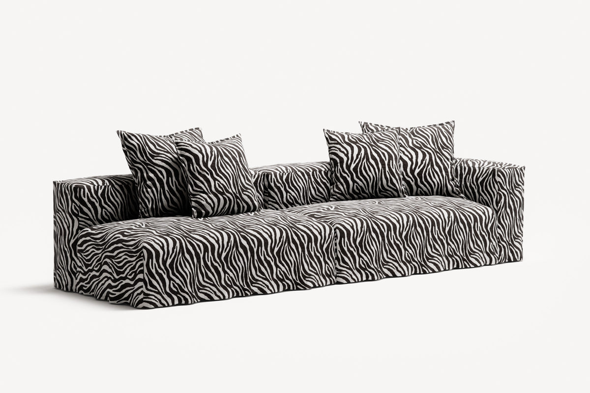 NOMAD - 3 Seat with open end - Left - Chenille Jacquard Zebra Black White
