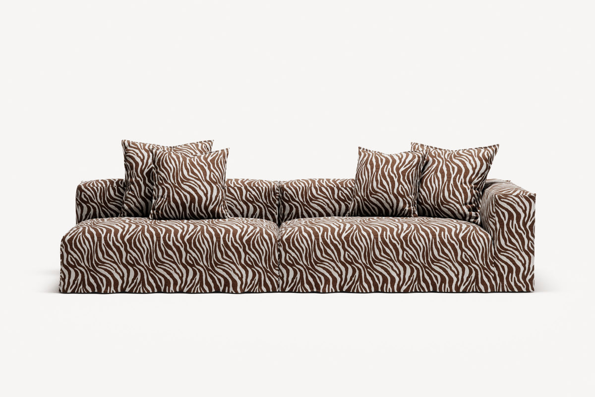 NOMAD - 3 Seat with open end - Left - Chenille Jacquard Zebra Brown White