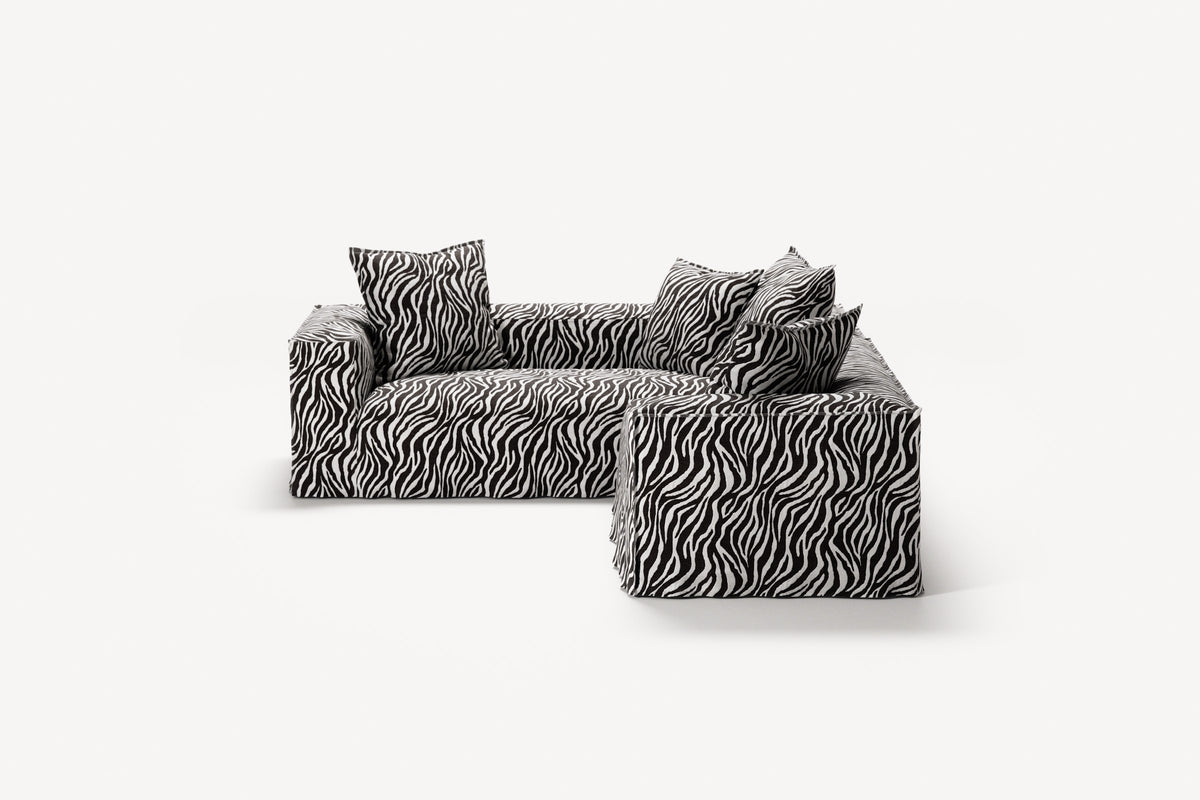 NOMAD - 4 Seat Corner - Left - Chenille Jacquard Zebra Black White