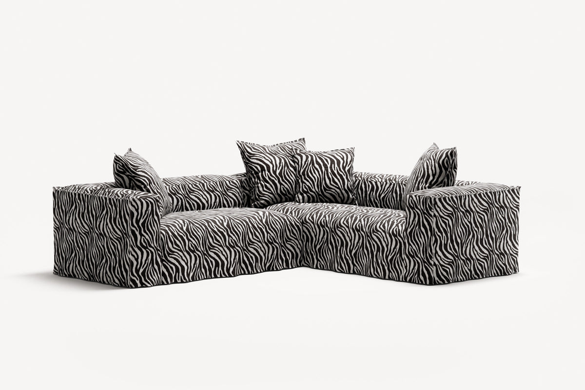 NOMAD - 4 Seat Corner - Right - Chenille Jacquard Zebra Black White