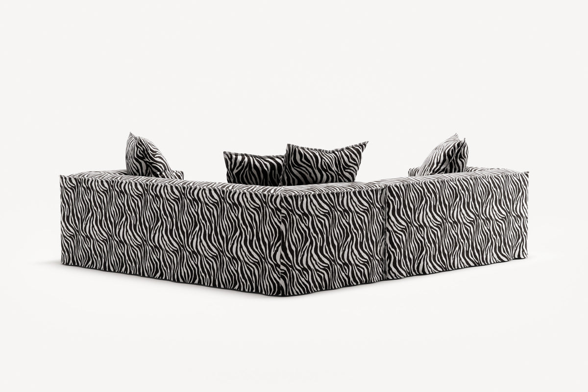 NOMAD - 4 Seat Corner - Right - Chenille Jacquard Zebra Black White