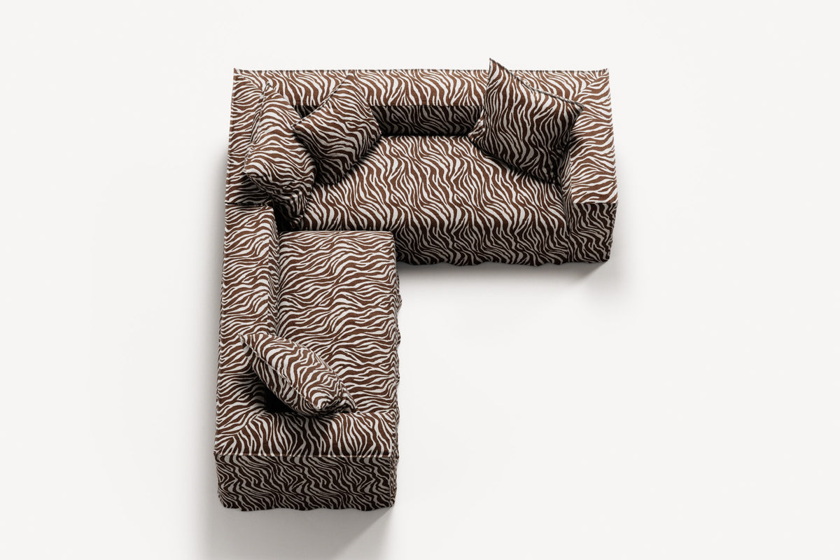 NOMAD - 4 Seat Corner - Right - Chenille Jacquard Zebra Brown White