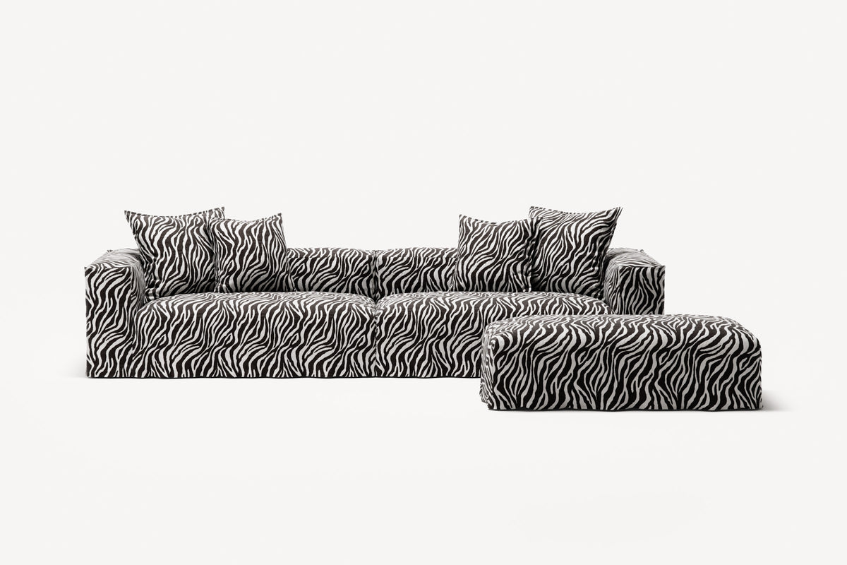 NOMAD - 4 Seater with Pouf - Chenille Jacquard Zebra Black White