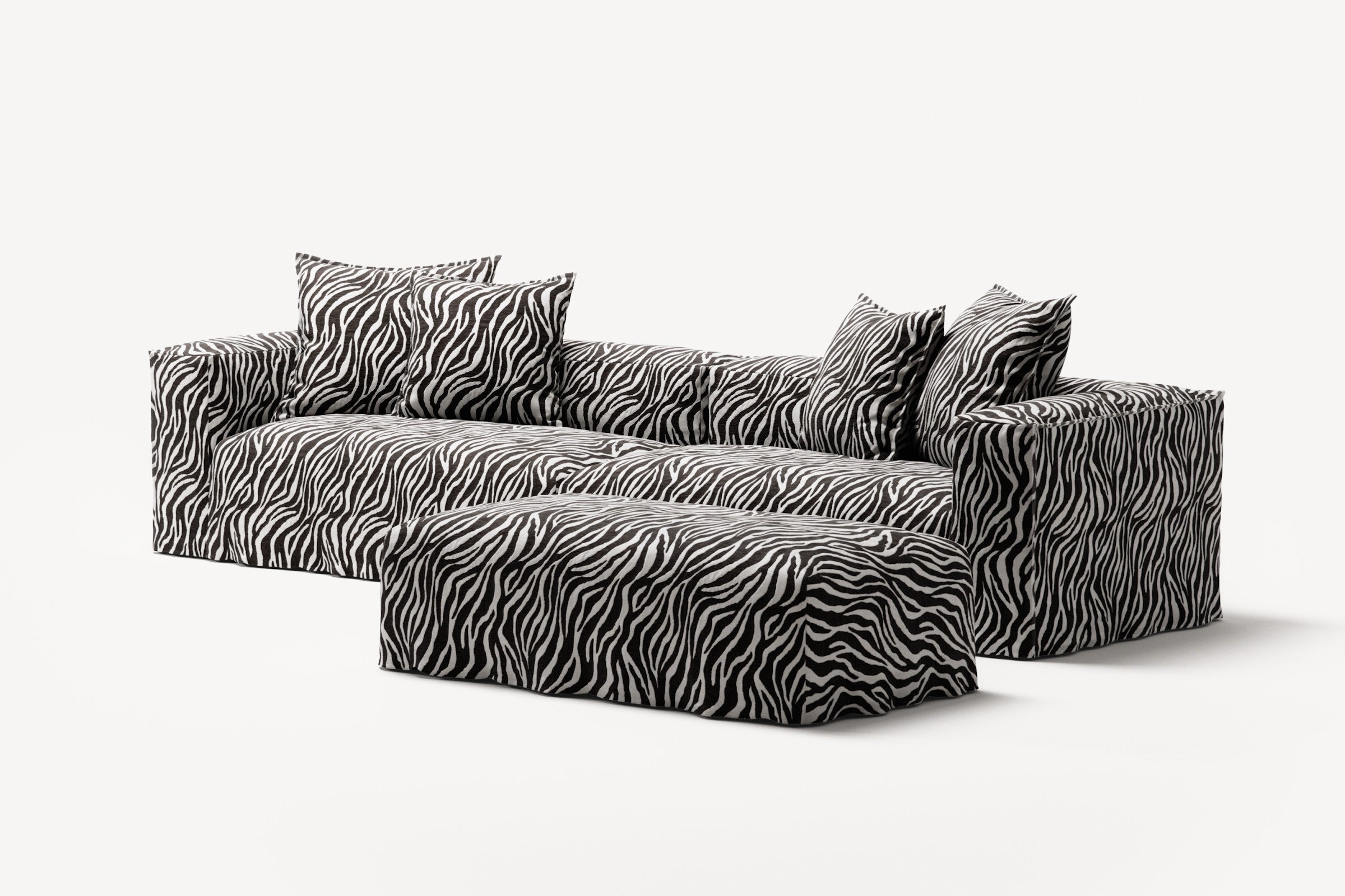 NOMAD - 4 Seater with Pouf - Chenille Jacquard Zebra Black White