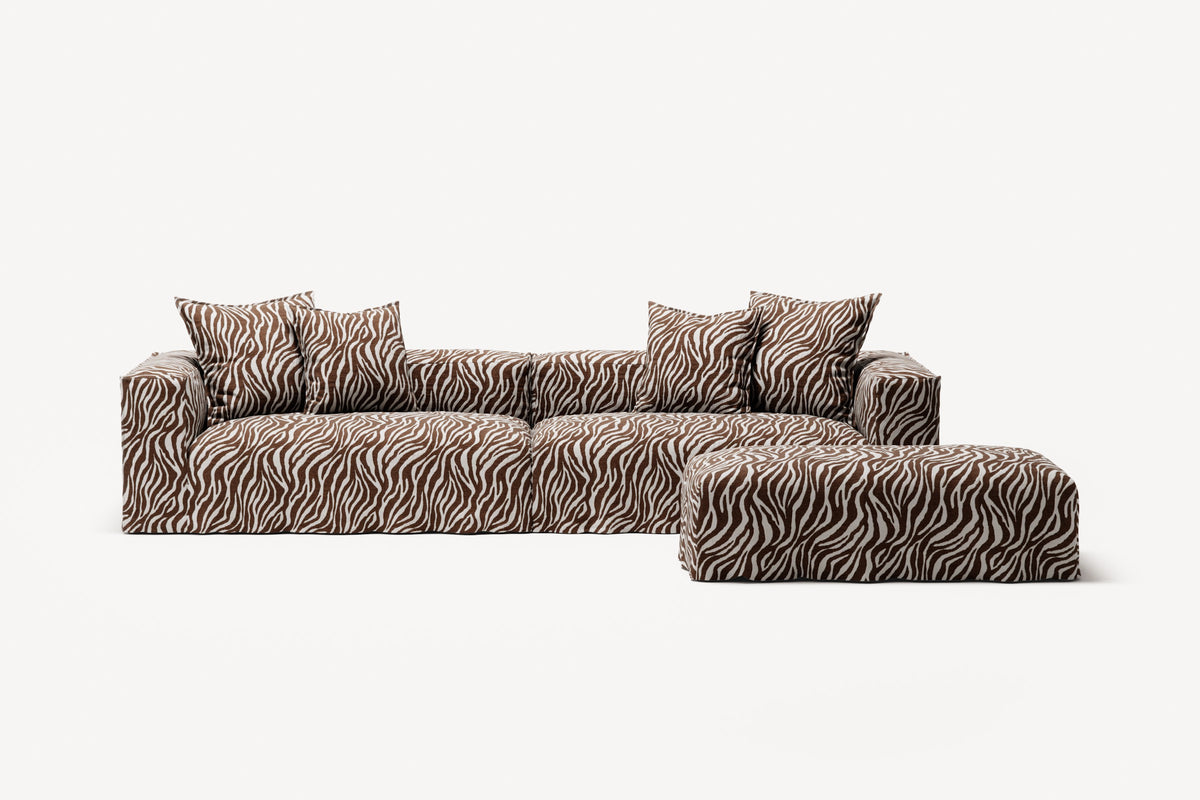 NOMAD - 4 Seater with Pouf - Chenille Jacquard Zebra Brown White