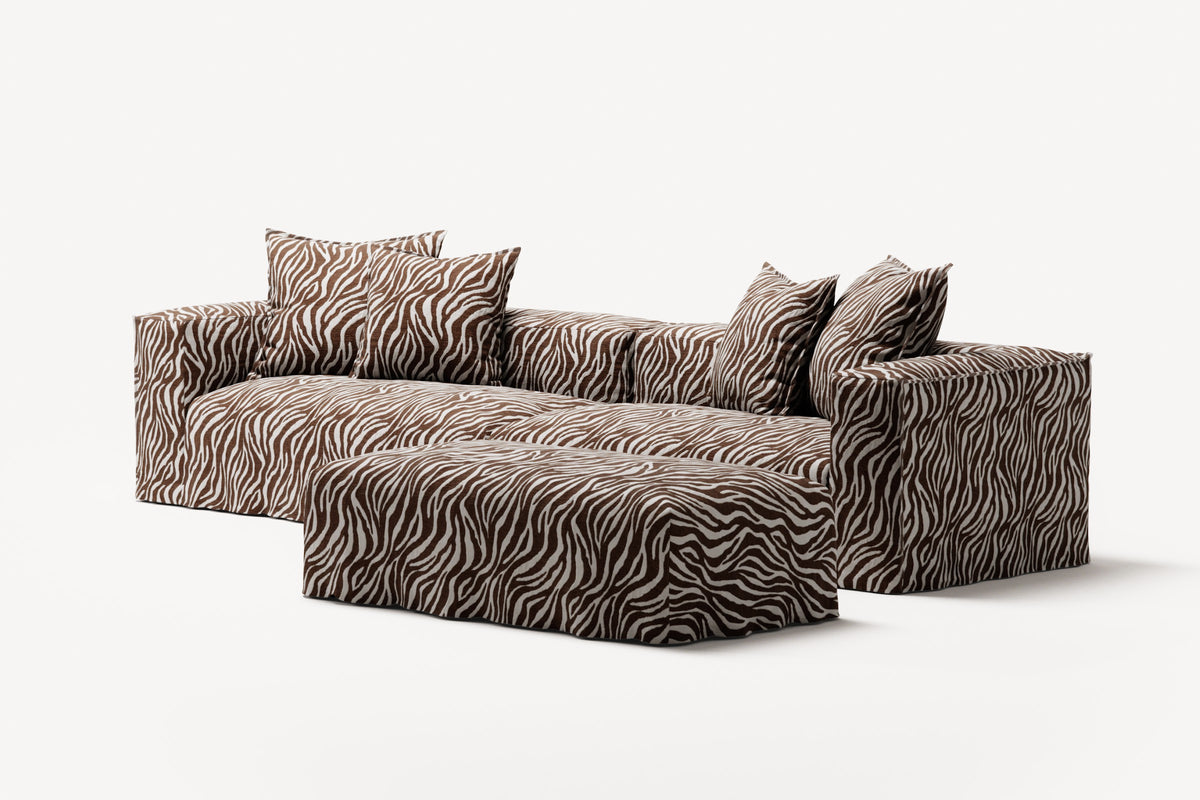 NOMAD - 4 Seater with Pouf - Chenille Jacquard Zebra Brown White