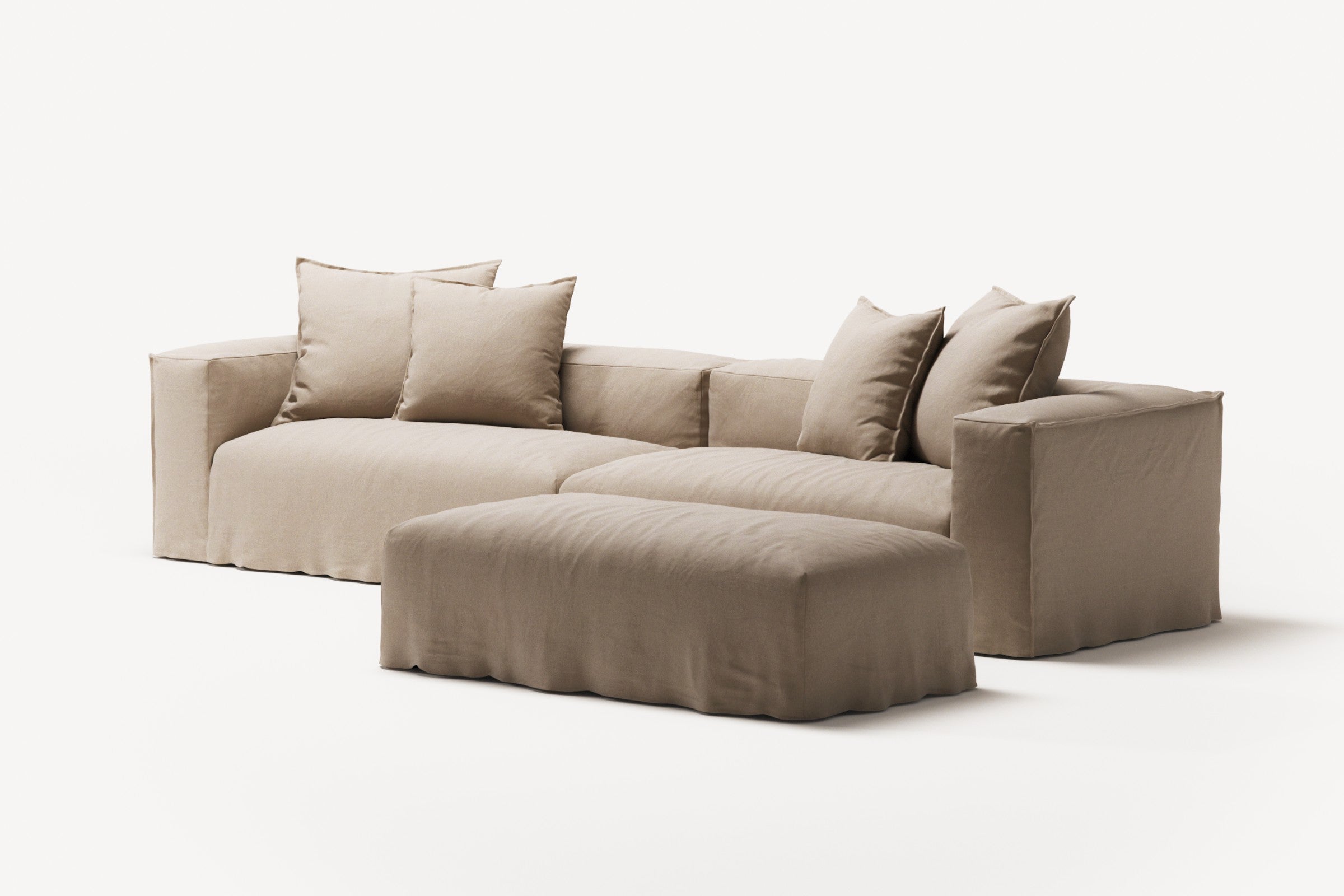 NOMAD - 4 Seater with Pouf - Brushed Cotton Sandy Beige
