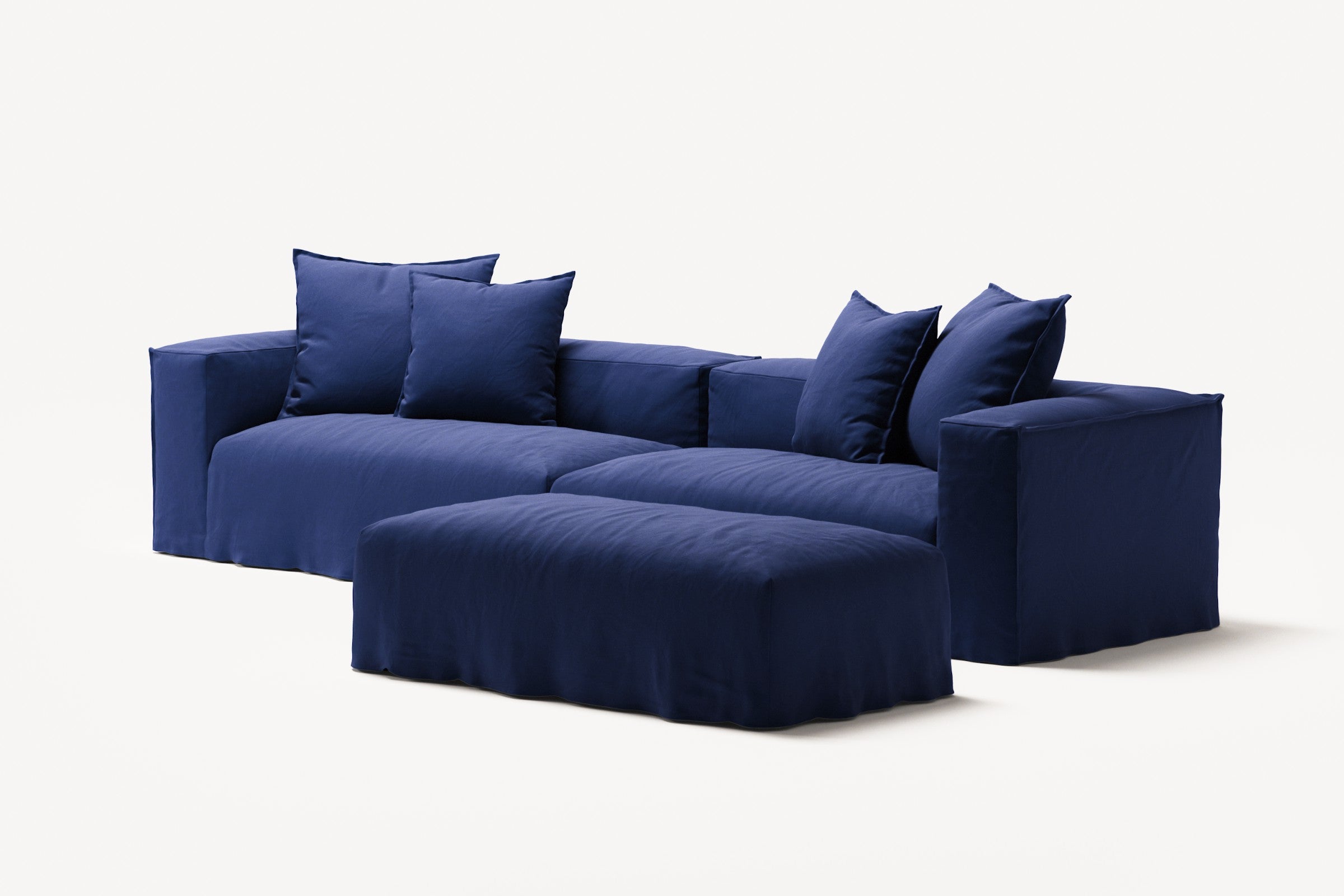 NOMAD - 4 Seater with Pouf - Brushed Cotton Dark Blue
