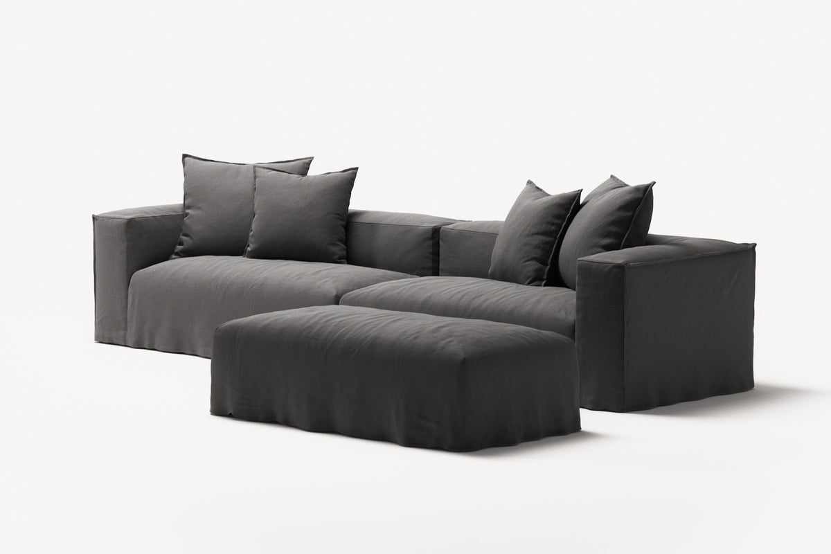 NOMAD - 4 Seater with Pouf - Brushed Cotton Dark Gray