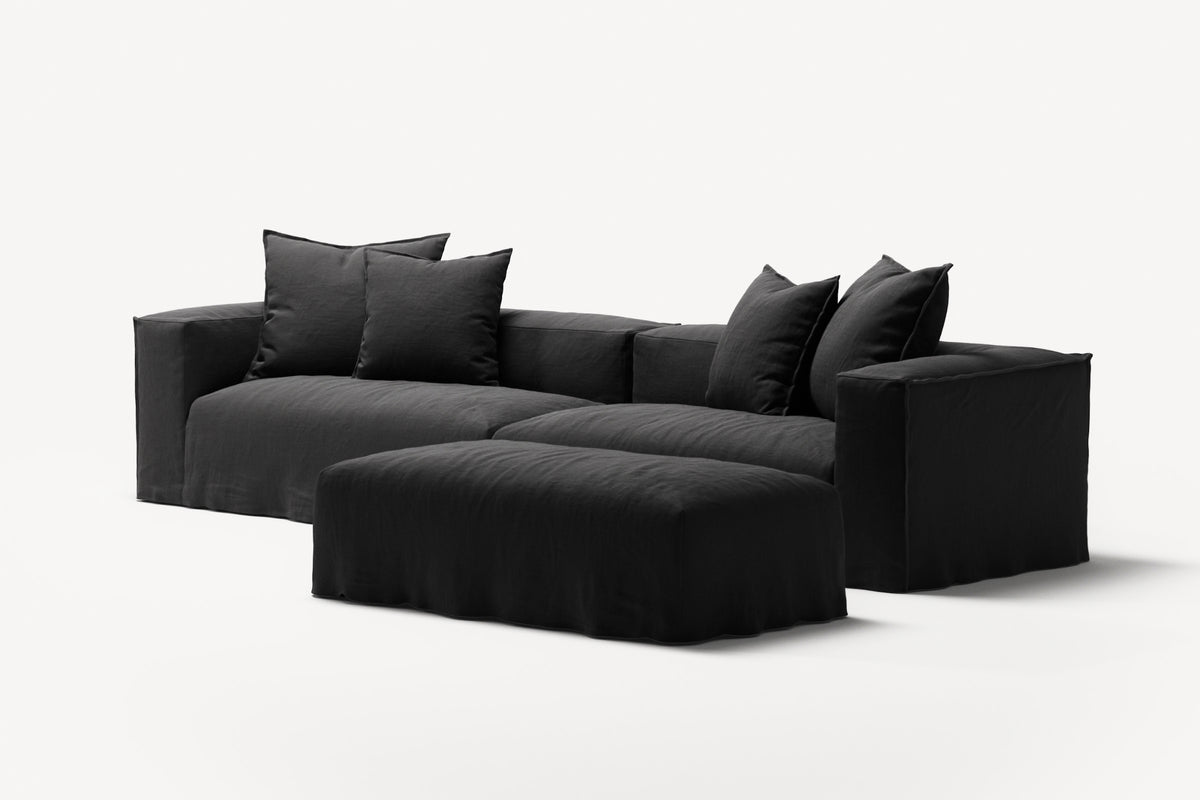 NOMAD - 4 Seater with Pouf - Pure Linen Dark Charcoal