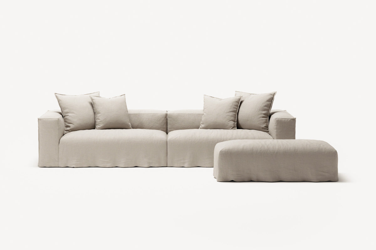 NOMAD - 4 Seater with Pouf - Pure Linen Off-White