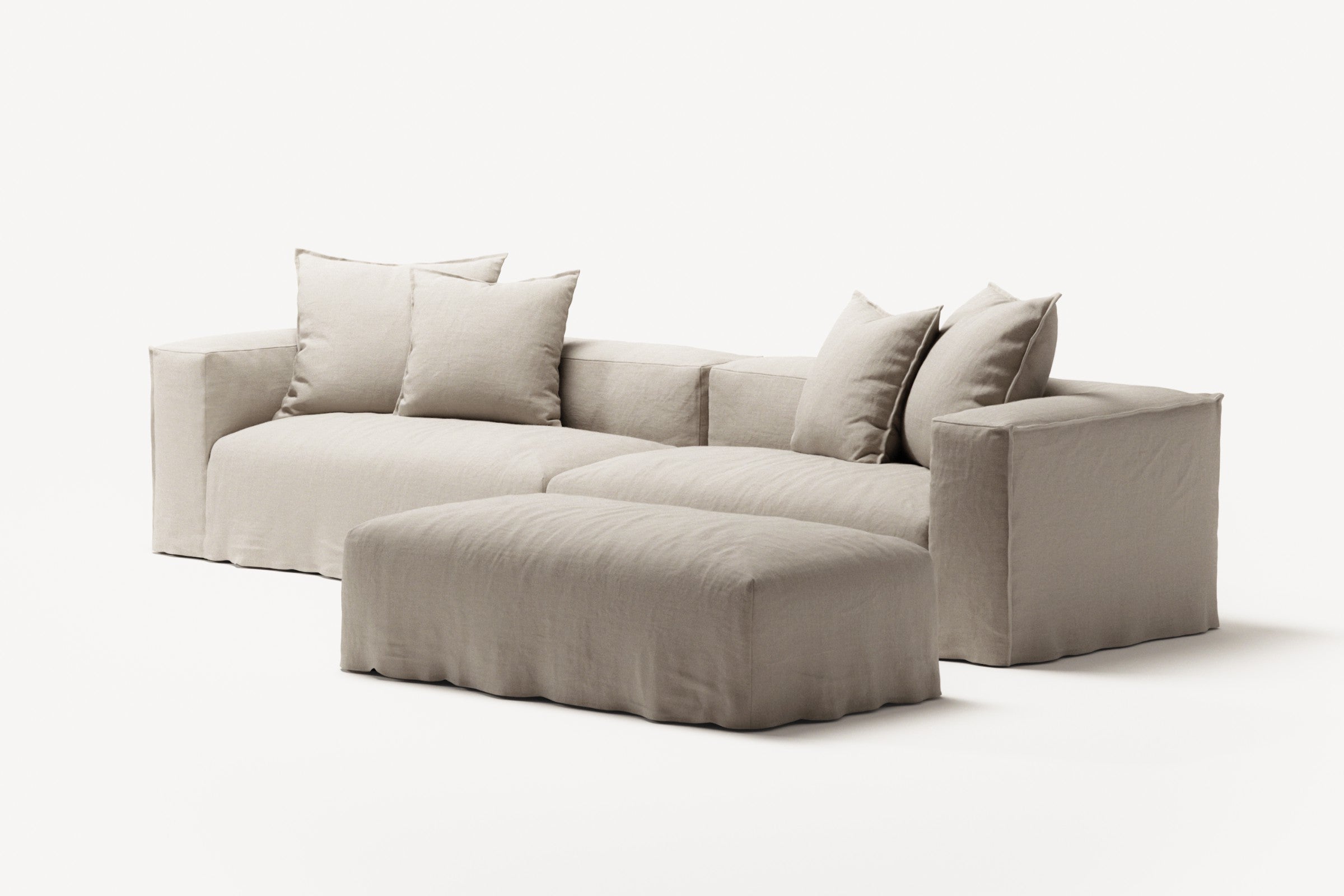 NOMAD - 4 Seater with Pouf - Pure Linen Off-White