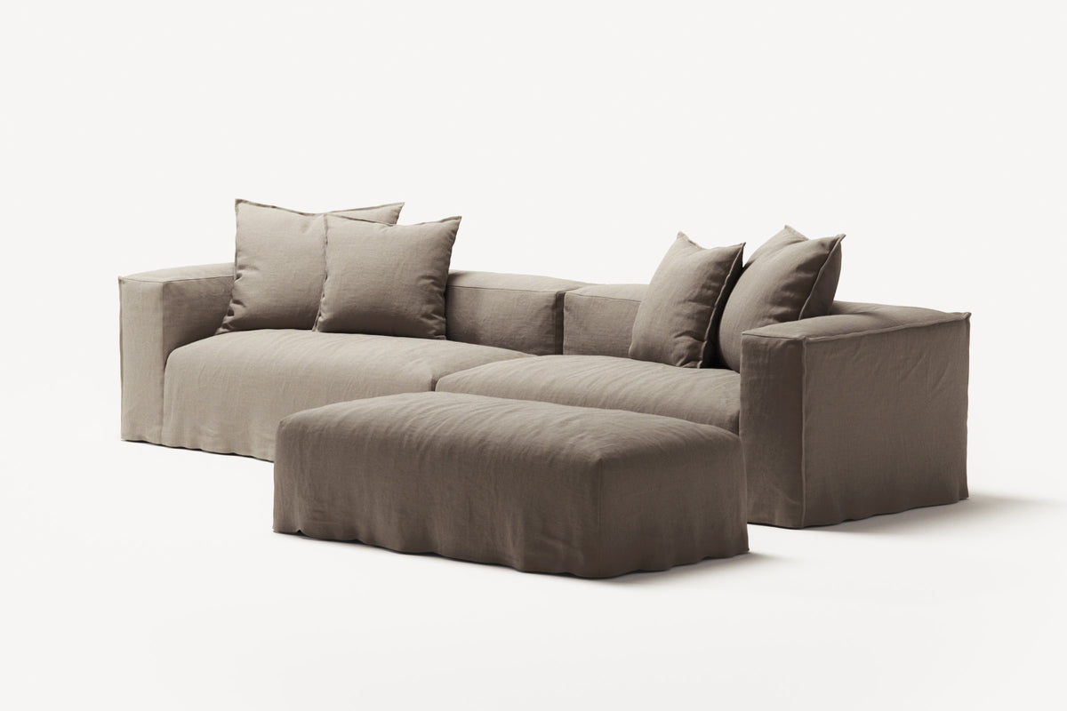 NOMAD - 4 Seater with Pouf - Pure Linen Pale Gray