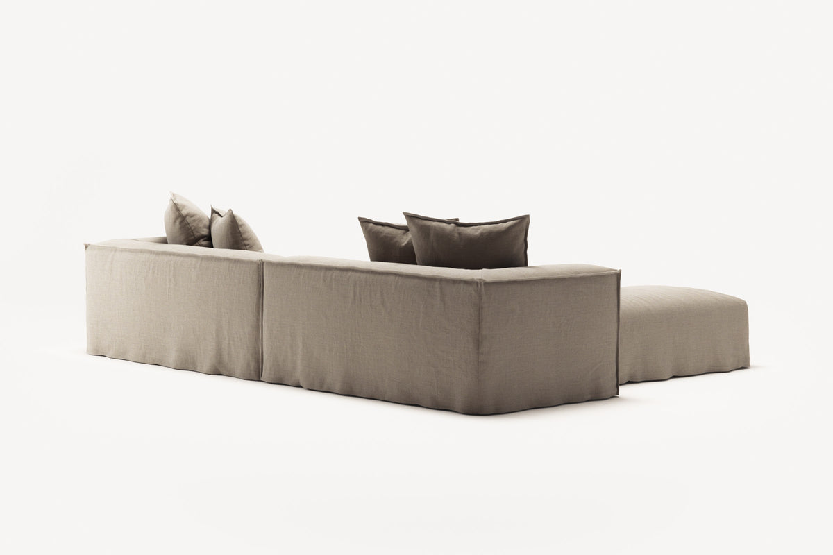 NOMAD - 4 Seater with Pouf - Pure Linen Sandy Beige