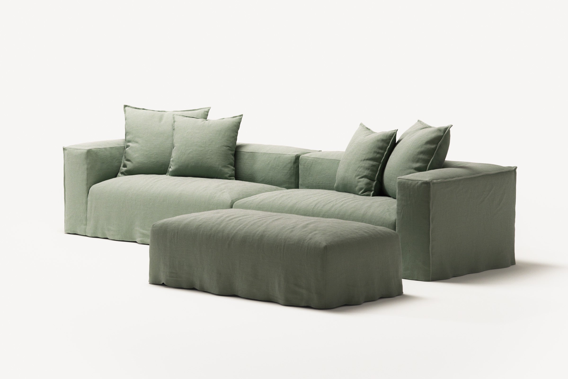 NOMAD - 4 Seater with Pouf - Pure Linen Vivid Green