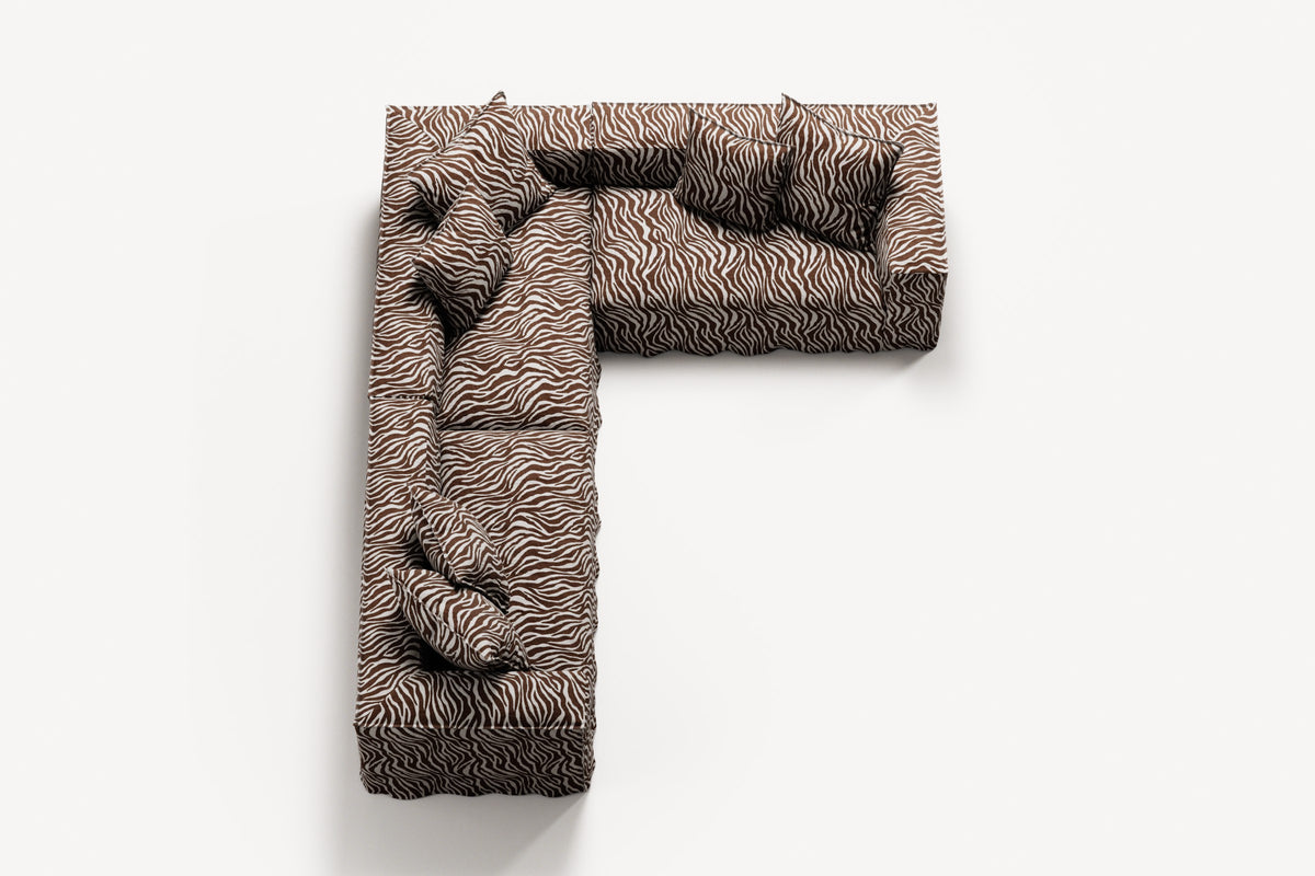 NOMAD - 5 Seat Corner - Right - Chenille Jacquard Zebra Brown White