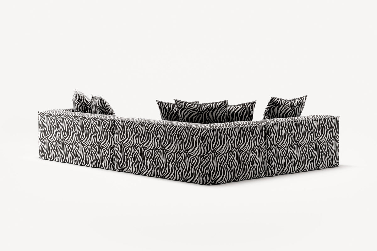 NOMAD - 5 Seat corner with open end - Left - Chenille Jacquard Zebra Black White