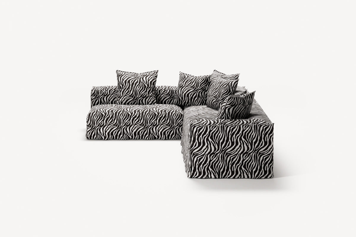 NOMAD - 5 Seat corner with open end - Left - Chenille Jacquard Zebra Black White