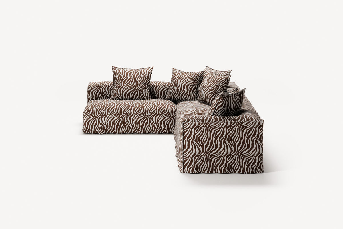NOMAD - 5 Seat corner with open end - Left - Chenille Jacquard Zebra Brown White