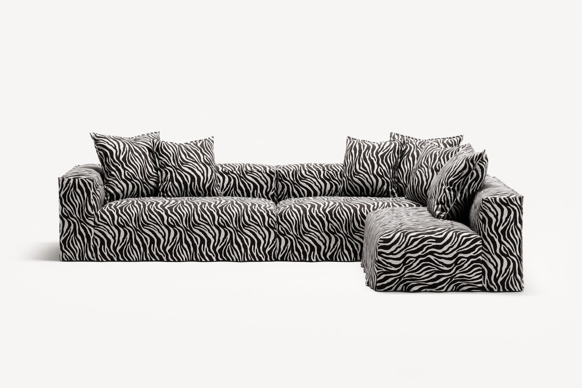 NOMAD - 5 Seat corner with open end - Right - Chenille Jacquard Zebra Black White