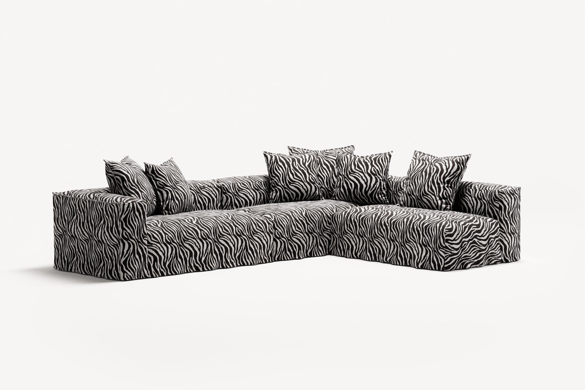 NOMAD - 5 Seat corner with open end - Right - Chenille Jacquard Zebra Black White