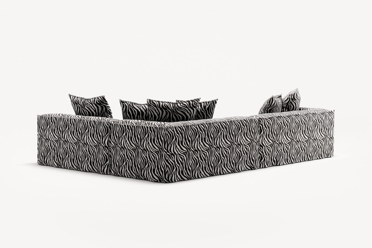 NOMAD - 5 Seat corner with open end - Right - Chenille Jacquard Zebra Black White