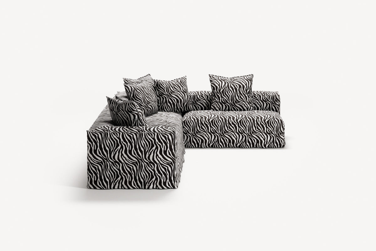 NOMAD - 5 Seat corner with open end - Right - Chenille Jacquard Zebra Black White