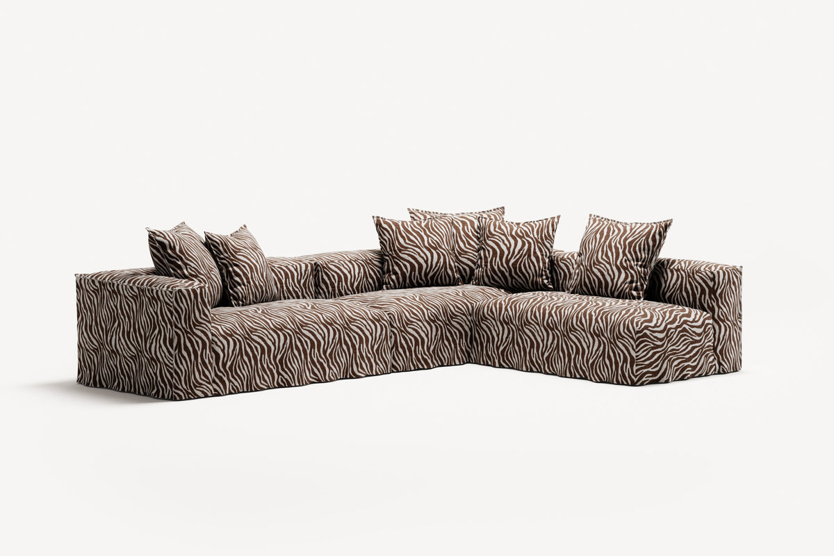 NOMAD - 5 Seat corner with open end - Right - Chenille Jacquard Zebra Brown White